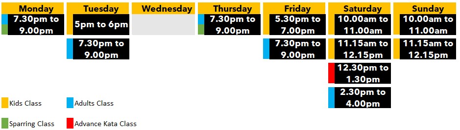 Karate Class Latest Schedule Sept 2025